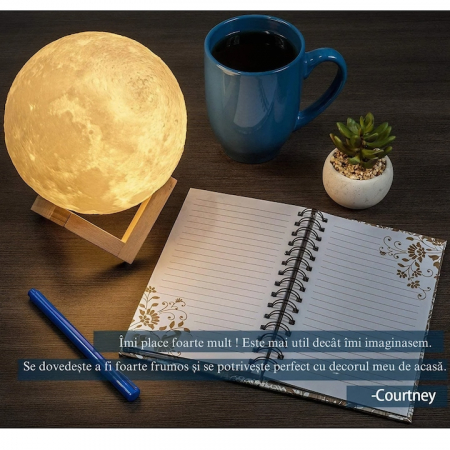 Lampa de veghe VarioShop®, model luna 3D, 12 moduri iluminare, suport lemn, incarcare USB, 18 cm [7]