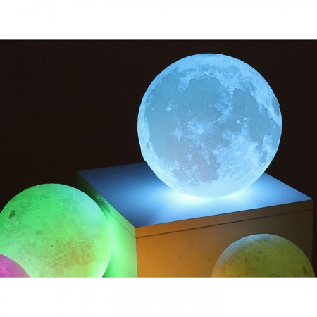 Lampa de veghe VarioShop®, model luna 3D, 12 moduri iluminare, suport lemn, incarcare USB, 18 cm [21]