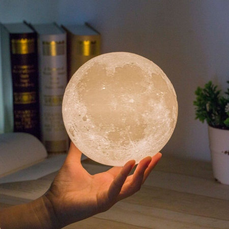 Lampa de veghe VarioShop®, model luna 3D, 12 moduri iluminare, suport lemn, incarcare USB, 18 cm [10]
