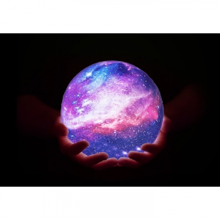 Lampa de veghe VarioShop®, model luna si stele 3D, 16 moduri iluminare, suport lemn, incarcare USB, 10 cm [10]