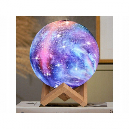 Lampa de veghe VarioShop®, model luna si stele 3D, 16 moduri iluminare, suport lemn, incarcare USB, 10 cm [4]