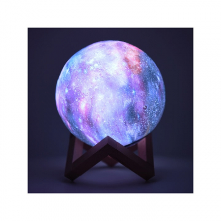 Lampa de veghe VarioShop®, model luna si stele 3D, 16 moduri iluminare, suport lemn, incarcare USB, 10 cm [5]