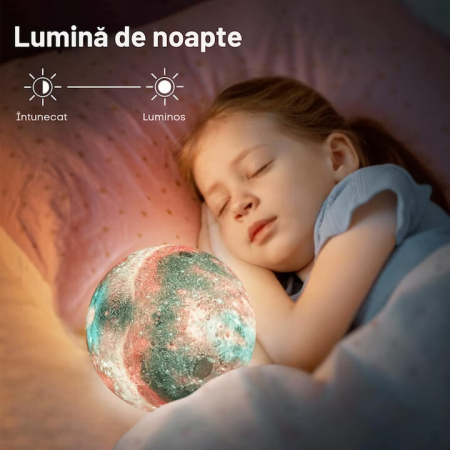 Lampa de veghe VarioShop®, model luna si stele 3D, 16 moduri iluminare, suport lemn, incarcare USB, 10 cm [1]