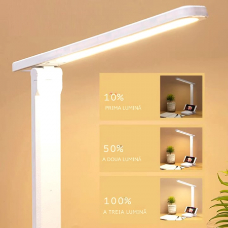 Lampa LED pentru birou VarioShop®, 3 Niveluri de reglare a luminozitatii, Design pliabil si ajustabil, Control tactil, Alimentare USB, Cap rotativ 180°, Ideala pentru birou, dormitor sau living, Culoa [15]
