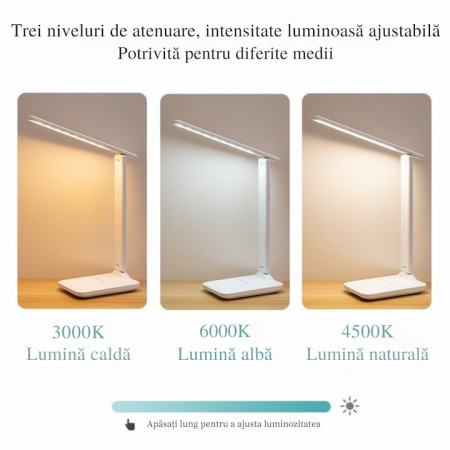 Lampa LED pentru birou VarioShop®, 3 Niveluri de reglare a luminozitatii, Design pliabil si ajustabil, Control tactil, Alimentare USB, Cap rotativ 180°, Ideala pentru birou, dormitor sau living, Culoa [8]