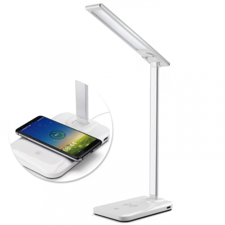 Lampa LED VarioShop®, Veioza cu Incarcator Wireless Fast Charge Universal, Touch Control, Timer, Iluminare Reglabila, Brat Reglabil, 37 x 12 x 17 cm, Alb [7]