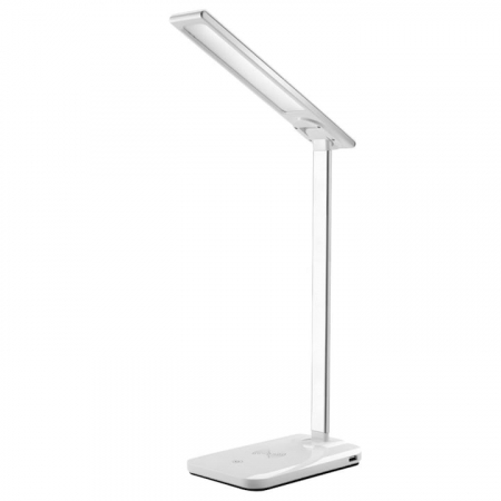 Iluminat & electrice - Lampa LED VarioShop®, Veioza cu Incarcator Wireless Fast Charge Universal, Touch Control, Timer, Iluminare Reglabila, Brat Reglabil, 37 x 12 x 17 cm, Alb