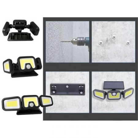 Lampa Solara 103 COB LED VarioShop®, Senzor de Lumina, Senzor de Miscare, 3 Moduri de Iluminare, Telecomanda cu Functii Multiple, Putere 120 W, Clasa A, IP67 Wateproof, Negru [10]