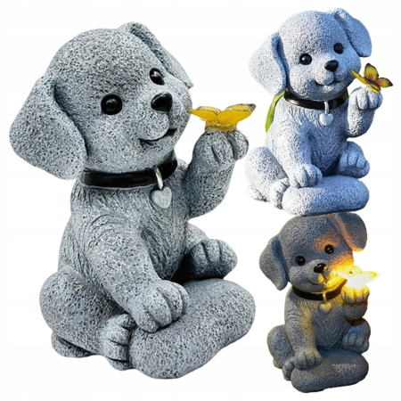 Lampa solara LED gradina , ornament decorativ Catel cu fluture, iluminare ambientala exterior, rezistenta la apa IP44, ideala pentru terasa si gradina