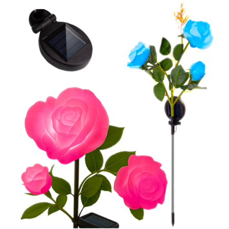 Lampa solara de gradina VarioShop®,  3 trandafiri, lumina multicolora, senzor de amurg, tarus de fixare, IP44, pentru gradina si alee