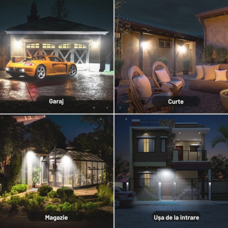 Lampa solara LED de exterior VarioShop ®, Senzor de Miscare de Pana la 5 metri, Telecomanda si 4 Moduri de Functionare Diferite, 181 LED-uri, Impermeabilitate IP65, Unghi Reglabil, Neagra [3]