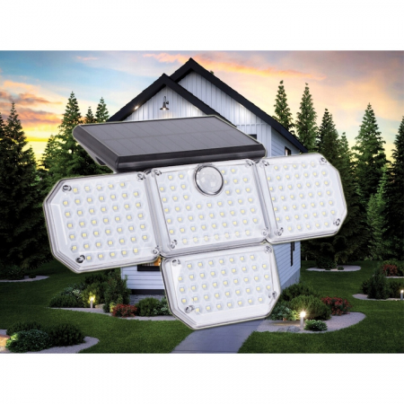 Lampa solara LED de exterior VarioShop ®, Senzor de Miscare de Pana la 5 metri, Telecomanda si 4 Moduri de Functionare Diferite, 181 LED-uri, Impermeabilitate IP65, Unghi Reglabil, Neagra [9]