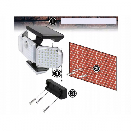 Lampa solara LED de exterior VarioShop ®, Senzor de Miscare de Pana la 5 metri, Telecomanda si 4 Moduri de Functionare Diferite, 181 LED-uri, Impermeabilitate IP65, Unghi Reglabil, Neagra [10]
