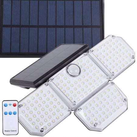 Iluminat & electrice - Lampa solara LED de exterior VarioShop ®, Senzor de Miscare de Pana la 5 metri, Telecomanda si 4 Moduri de Functionare Diferite, 181 LED-uri, Impermeabilitate IP65, Unghi Reglabil, Neagra
