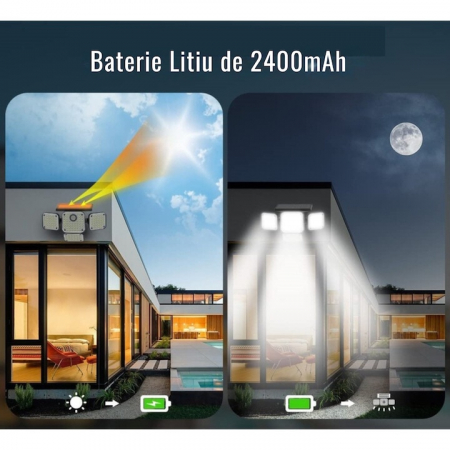 Lampa solara LED de exterior VarioShop ®, Senzor de Miscare de Pana la 5 metri, Telecomanda si 4 Moduri de Functionare Diferite, 181 LED-uri, Impermeabilitate IP65, Unghi Reglabil, Neagra [5]