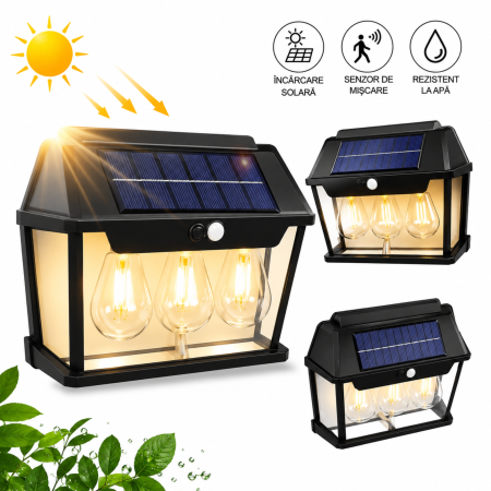 Bricolaj & Gradina - Lampa solara LED de perete VarioShop®, pentru gradina, alee si intrare, cu senzor de miscare, 38W, 23,5x6,5x17,5 cm, negru