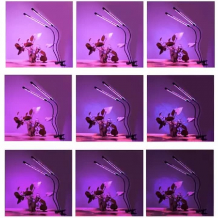 Lampa UV pentru cresterea plantelor pentru interior cu 2 brate reglabile VarioShop®, lumina LED, 3 moduri, 9 trepte intensitate, cu temporizator, mod de prindere: cleste, alimentare priza, Negru [19]