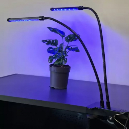 Lampa UV pentru cresterea plantelor pentru interior cu 2 brate reglabile VarioShop®, lumina LED, 3 moduri, 9 trepte intensitate, cu temporizator, mod de prindere: cleste, alimentare priza, Negru [18]