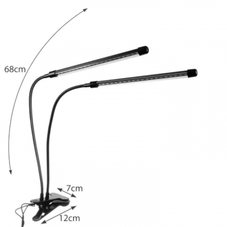 Lampa UV pentru cresterea plantelor pentru interior cu 2 brate reglabile VarioShop®, lumina LED, 3 moduri, 9 trepte intensitate, cu temporizator, mod de prindere: cleste, alimentare priza, Negru [1]