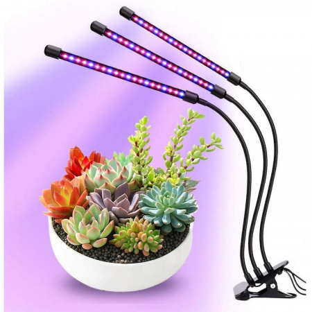 Lampa UV pentru cresterea plantelor pentru interior cu 3 brate reglabile VarioShop®, lumina LED, 3 Moduri, 9 trepte intensitate, cu temporizator, mod de prindere: cleste, alimentare priza si USB, Negr [12]