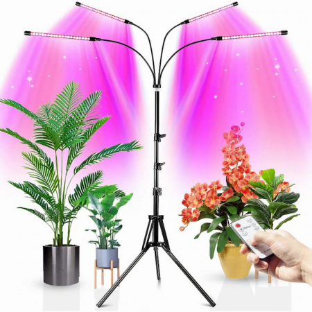 Proiectoare si lampi de lucru - Lampa UV pentru cresterea plantelor pentru interior cu 4 brate reglabile VarioShop®, lumina LED, 3 Moduri, 9 trepte intensitate, cu temporizator, cu trepied reglabil pe inaltime, alimentare priza si U