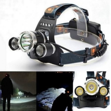 Lanterna de cap LED VarioShop®, 4 moduri de lumina, cu acumulatori si zoom, ajustat vertical cu 90°, rezistenta la apa, pentru drumetii, biciclisti, uz casnic, din aluminiu, Negru [9]