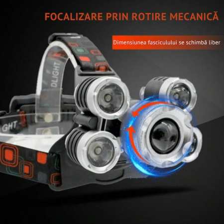 Lanterna de cap LED VarioShop®, 4 moduri de lumina, cu acumulatori si zoom, ajustat vertical cu 90°, rezistenta la apa, pentru drumetii, biciclisti, uz casnic, din aluminiu, Negru [3]