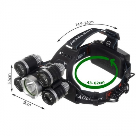 Lanterna de cap LED VarioShop®, 4 moduri de lumina, cu acumulatori si zoom, ajustat vertical cu 90°, rezistenta la apa, pentru drumetii, biciclisti, uz casnic, din aluminiu, Negru [11]