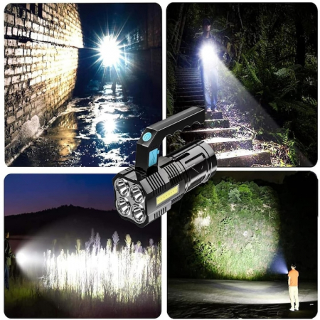 Lanterna LED Portabila VarioShop®, 4 Moduri De Iluminare, Impermeabilitate IPX4, Indicator Nivel Baterie, Distanta Lumina 300 m, Incarcare Rapida, 14.5 x 6 x 5.5 cm, Negru [10]