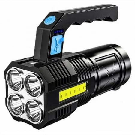 Iluminat & electrice - Lanterna LED Portabila VarioShop®, 4 Moduri De Iluminare, Impermeabilitate IPX4, Indicator Nivel Baterie, Distanta Lumina 300 m, Incarcare Rapida, 14.5 x 6 x 5.5 cm, Negru