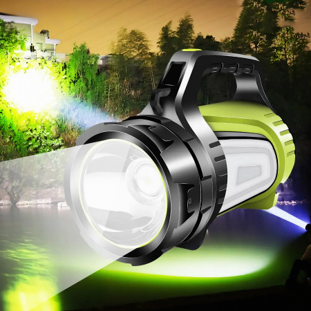 Lanterna LED Reincarcabila VarioShop® - 3 Surse de Lumina, 10 Module de Lumina, 8-20h Autonomie, Acumulator Extern 8000 mAh, Curea Umar 95 cm, Baterie 4500 mAh, Incarcare MicroUSB, Diametru 10 cm, Dim [7]