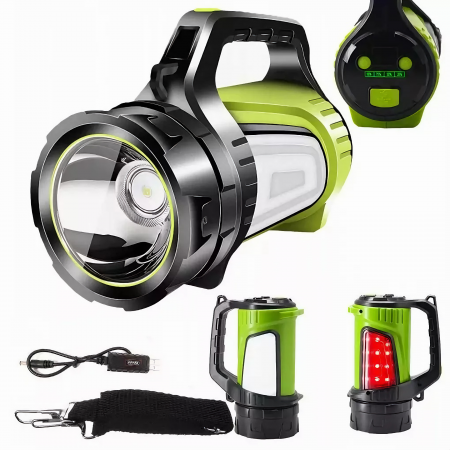 Lanterna LED Reincarcabila VarioShop® - 3 Surse de Lumina, 10 Module de Lumina, 8-20h Autonomie, Acumulator Extern 8000 mAh, Curea Umar 95 cm, Baterie 4500 mAh, Incarcare MicroUSB, Diametru 10 cm, Dim [27]