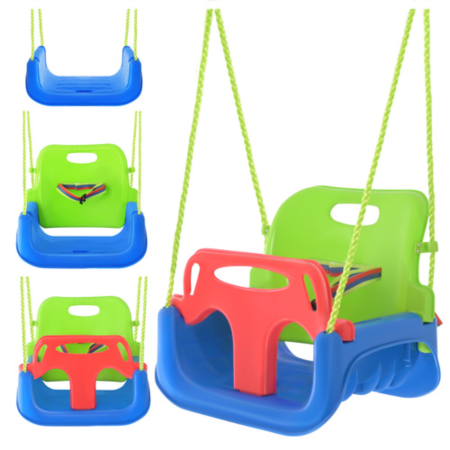 Jucarii, Copii & Bebe - Leagan copii 3 in 1 VarioShop®, cu bara protectie si spatar detasabile, franghii reglabile 120-150 cm, antiderapant, pentru interior si gradina, albastru/verde