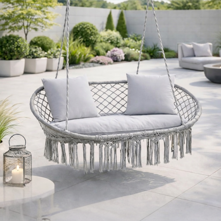 Balansoare si Hamace - Leagan dublu gradina gri VarioShop, scaun suspendat tip cocon pentru 2 persoane, cu perne confortabile, cadru metalic rezistent, ideal pentru terasa balcon si exterior