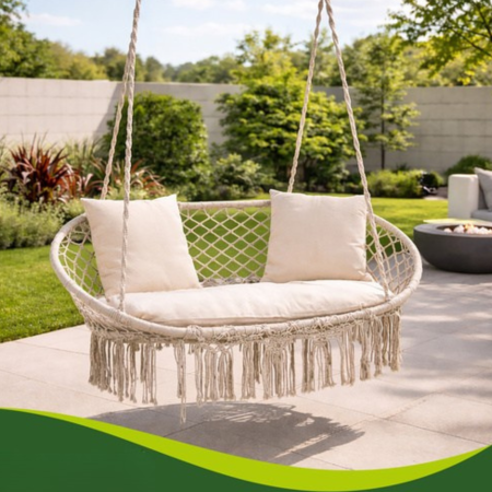 Balansoare si Hamace - Leagan dublu gradina VarioShop crem, scaun suspendat, pentru 2 persoane, exterior