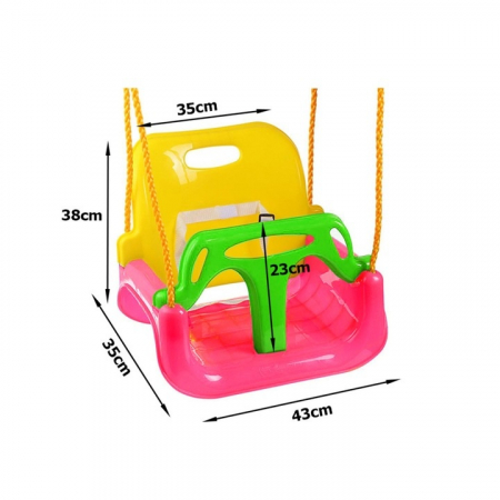 Leagan pentru Copii 3 in 1 de Exterior si Interior VarioShop®, Bara Protectie Detasabila, Centura Siguranta, Inele Prindere, Franghie Ajustabila 1.8 m, Spatar Detasabil, Functie Anti Rasturnare, 43 x [1]