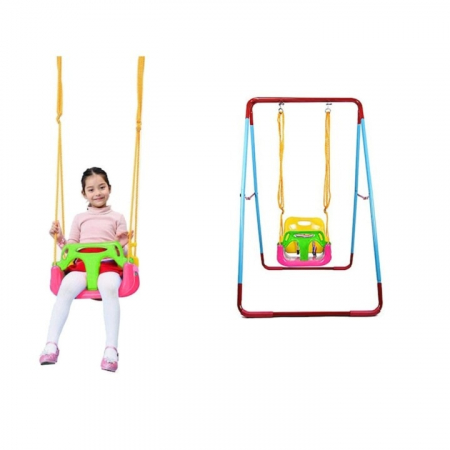 Leagan pentru Copii 3 in 1 de Exterior si Interior VarioShop®, Bara Protectie Detasabila, Centura Siguranta, Inele Prindere, Franghie Ajustabila 1.8 m, Spatar Detasabil, Functie Anti Rasturnare, 43 x [3]