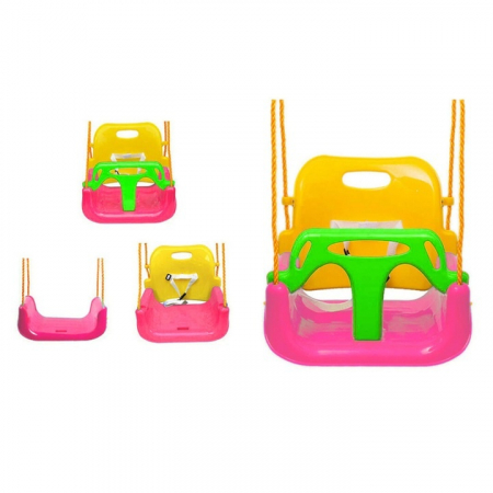 Leagan pentru Copii 3 in 1 de Exterior si Interior VarioShop®, Bara Protectie Detasabila, Centura Siguranta, Inele Prindere, Franghie Ajustabila 1.8 m, Spatar Detasabil, Functie Anti Rasturnare, 43 x [2]