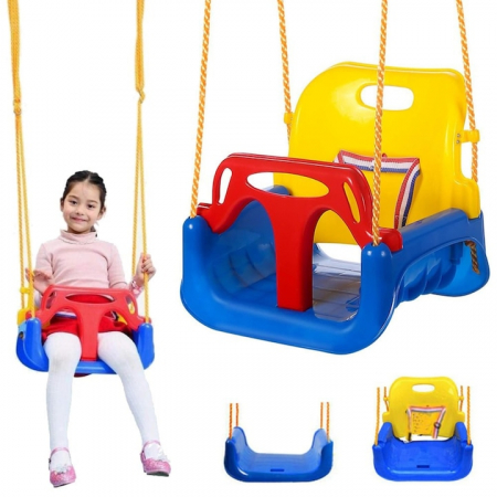 Leagan pentru Copii, 3 in 1, VarioShop®, Bara Protectie Detasabila, Centura Siguranta, Inele Prindere, Franghie Ajustabila 1.8 m, Spatar Detasabil, Functie Anti Rasturnare, 43 x 35 x 38 cm, Albastru [8]