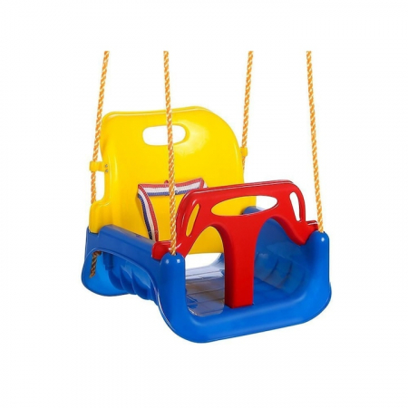 Leagane copii - Leagan pentru Copii, 3 in 1, VarioShop®, Bara Protectie Detasabila, Centura Siguranta, Inele Prindere, Franghie Ajustabila 1.8 m, Spatar Detasabil, Functie Anti Rasturnare, 43 x 35 x 38 cm, Albastru