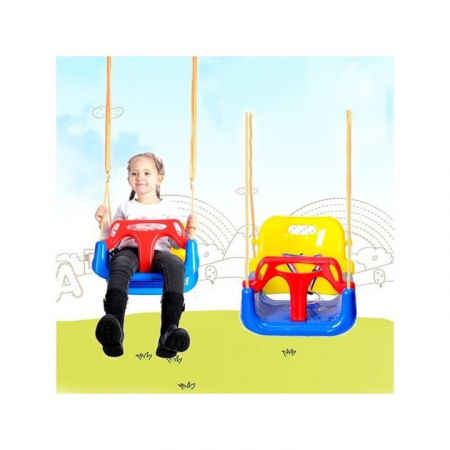 Leagan pentru Copii, 3 in 1, VarioShop®, Bara Protectie Detasabila, Centura Siguranta, Inele Prindere, Franghie Ajustabila 1.8 m, Spatar Detasabil, Functie Anti Rasturnare, 43 x 35 x 38 cm, Albastru [1]
