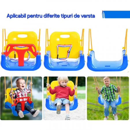 Leagan pentru Copii, 3 in 1, VarioShop®, Bara Protectie Detasabila, Centura Siguranta, Inele Prindere, Franghie Ajustabila 1.8 m, Spatar Detasabil, Functie Anti Rasturnare, 43 x 35 x 38 cm, Albastru [11]