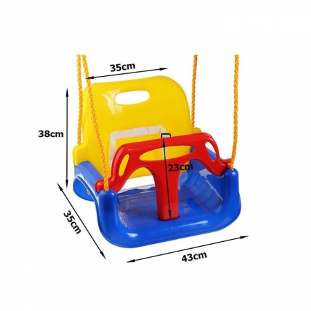 Leagan pentru Copii, 3 in 1, VarioShop®, Bara Protectie Detasabila, Centura Siguranta, Inele Prindere, Franghie Ajustabila 1.8 m, Spatar Detasabil, Functie Anti Rasturnare, 43 x 35 x 38 cm, Albastru [9]