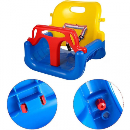 Leagan pentru Copii, 3 in 1, VarioShop®, Bara Protectie Detasabila, Centura Siguranta, Inele Prindere, Franghie Ajustabila 1.8 m, Spatar Detasabil, Functie Anti Rasturnare, 43 x 35 x 38 cm, Albastru [6]