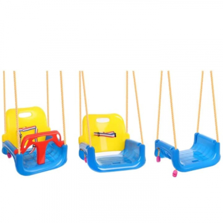 Leagan pentru Copii, 3 in 1, VarioShop®, Bara Protectie Detasabila, Centura Siguranta, Inele Prindere, Franghie Ajustabila 1.8 m, Spatar Detasabil, Functie Anti Rasturnare, 43 x 35 x 38 cm, Albastru [3]