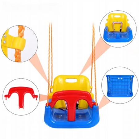 Leagan pentru Copii, 3 in 1, VarioShop®, Bara Protectie Detasabila, Centura Siguranta, Inele Prindere, Franghie Ajustabila 1.8 m, Spatar Detasabil, Functie Anti Rasturnare, 43 x 35 x 38 cm, Albastru [10]