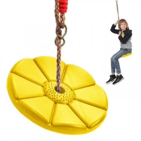 Leagane copii - Leagan pentru copii din plastic VarioShop®, Rotund, Fara Spatar, Stabil si Usor, Franghie Inclusa, Rezistent 75 kg, Dimensiuni 27 x 4 cm, Galben