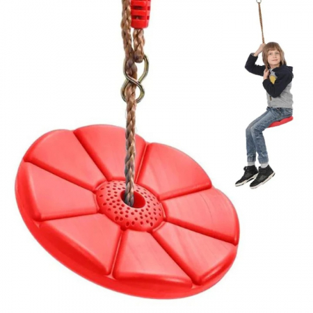 Leagane copii - Leagan pentru copii din plastic VarioShop®, Rotund, Fara Spatar, Stabil si Usor, Franghie Inclusa, Rezistent 75 kg, Dimensiuni 27 x 4 cm, Rosu