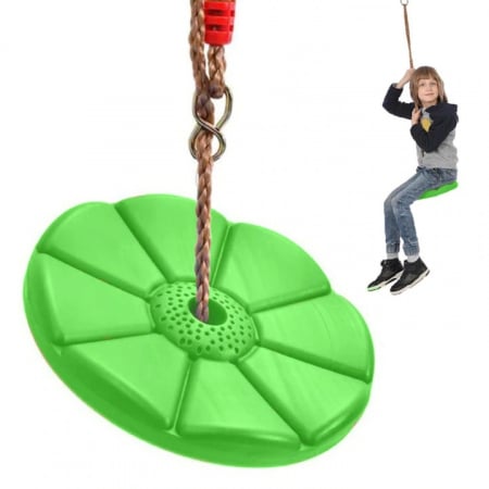 Leagane copii - Leagan pentru copii din plastic VarioShop®, Rotund, Fara Spatar, Stabil si Usor, Franghie Inclusa, Rezistent 75 kg, Dimensiuni 27 x 4 cm, Verde