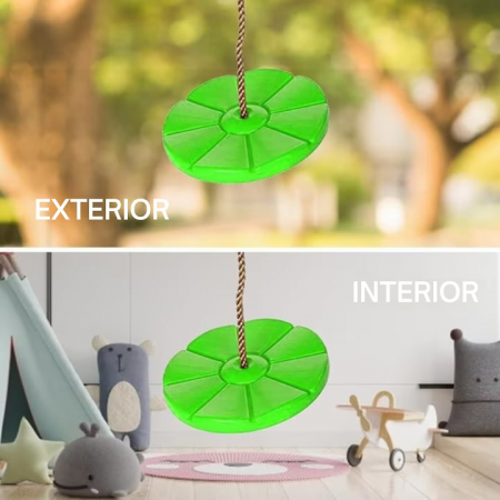 Leagan pentru copii din plastic VarioShop®, Rotund, Fara Spatar, Stabil si Usor, Franghie Inclusa, Rezistent 75 kg, Dimensiuni 27 x 4 cm, Verde [9]